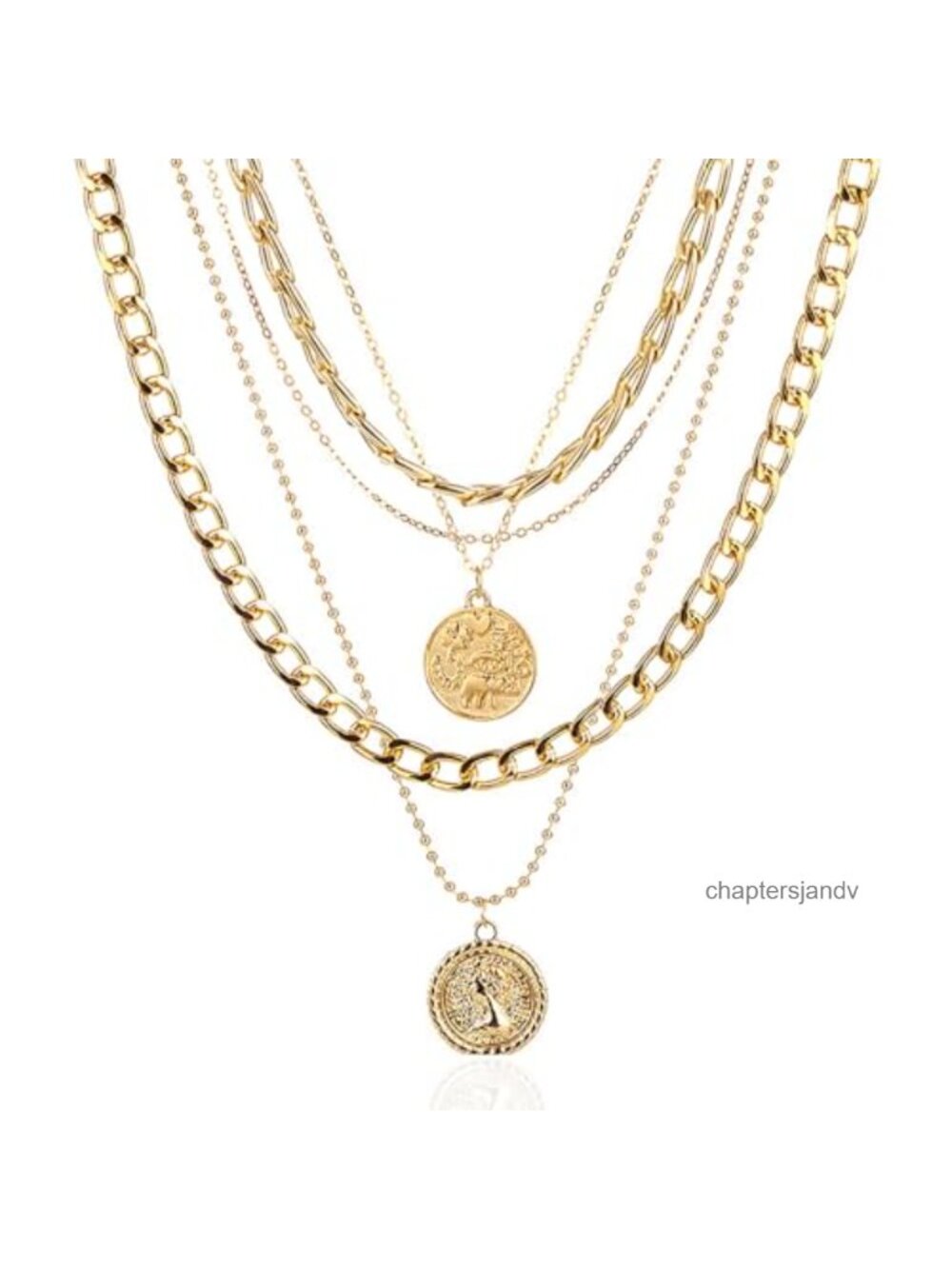 Layered Chunky Coin Pendant Necklace Alloy Cable Chain Twist Clasp